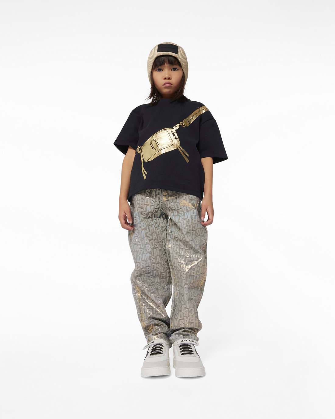 The Metallic Jumbled Logo Jeans Gold