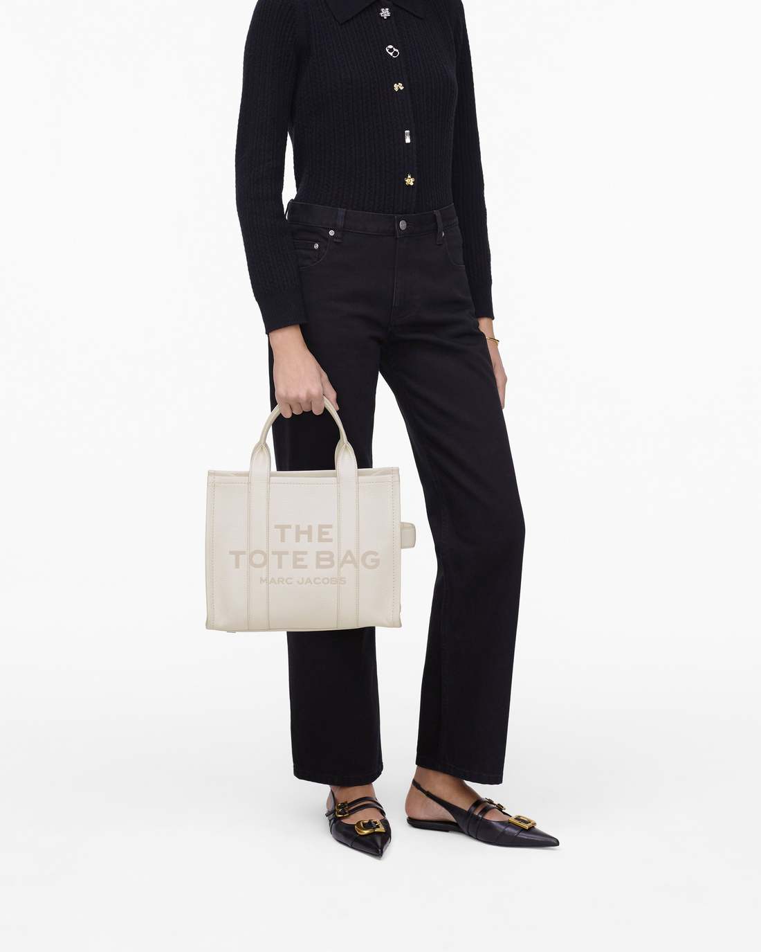 The Leather Medium Tote Bag Cotton/Silver