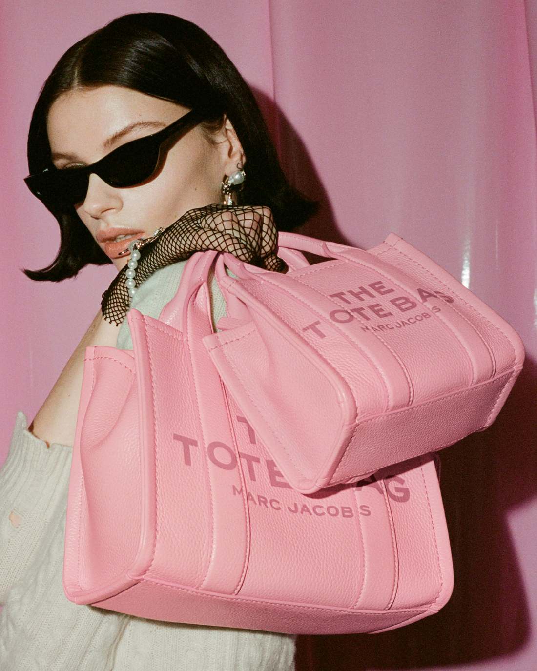 The Leather Crossbody Tote Bag Ribbon Pink