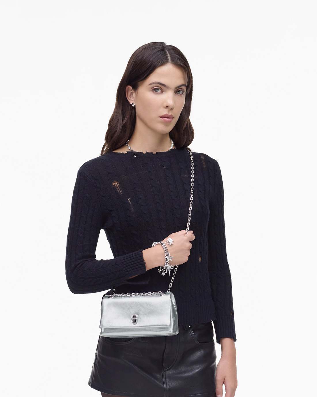 The Metallic Dual Chain Mini Bag Silver