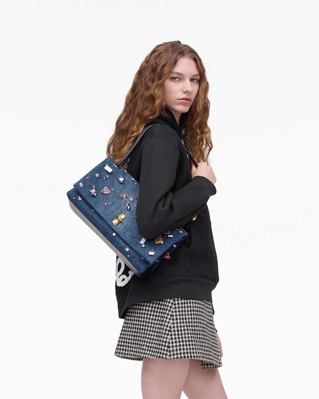 The Trinket Charm Denim Large Dual Bag Medium Wash Multi