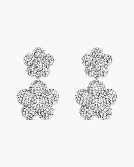 The Daisy Balloon Drop Earrings Silver/Crystal