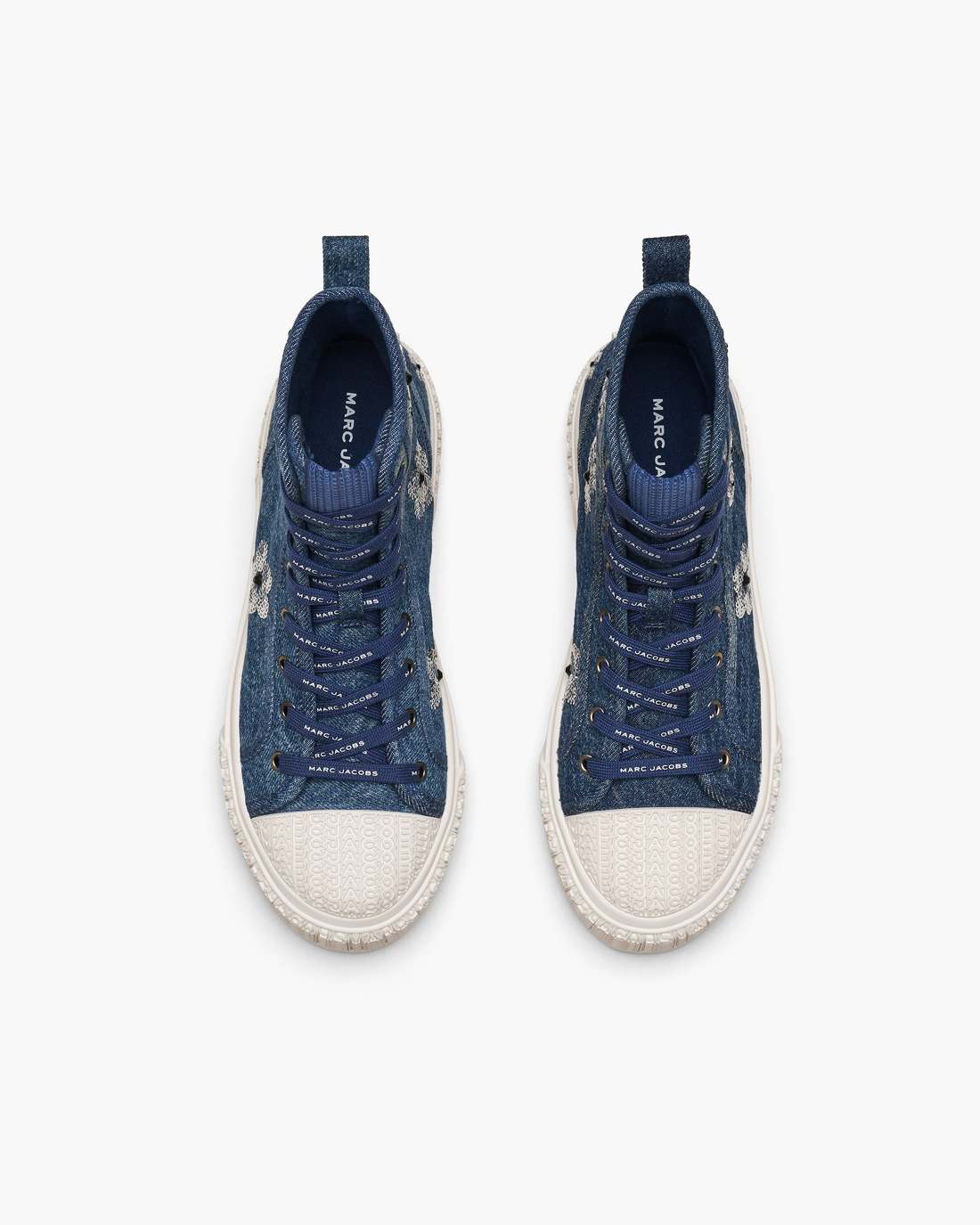 The Sequin Daisy Denim High Top Sneaker Vintage Indigo