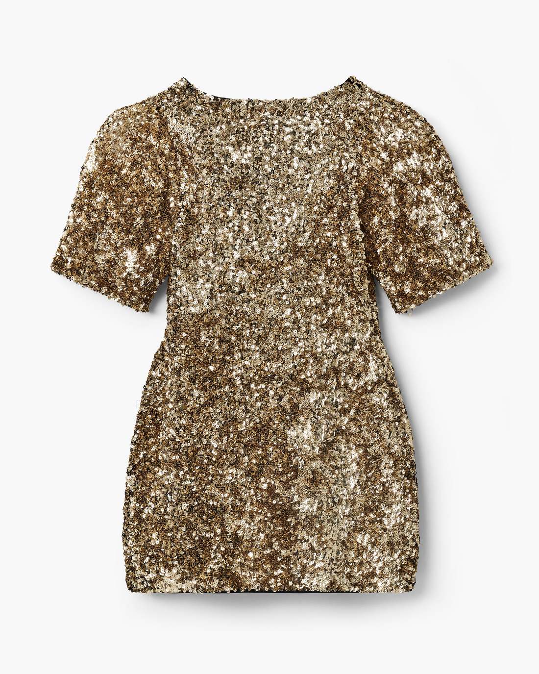 Sequin V-Neck Knit Dress Gold