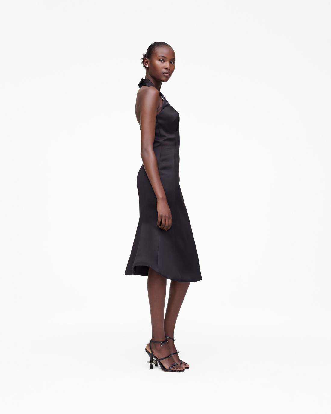 Sculpted Satin Halter Dress Black