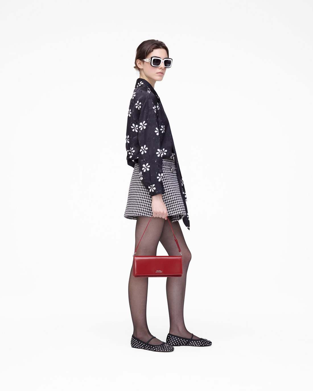 Trompe L'Oeil Eyelet Bow Blouse Black/White