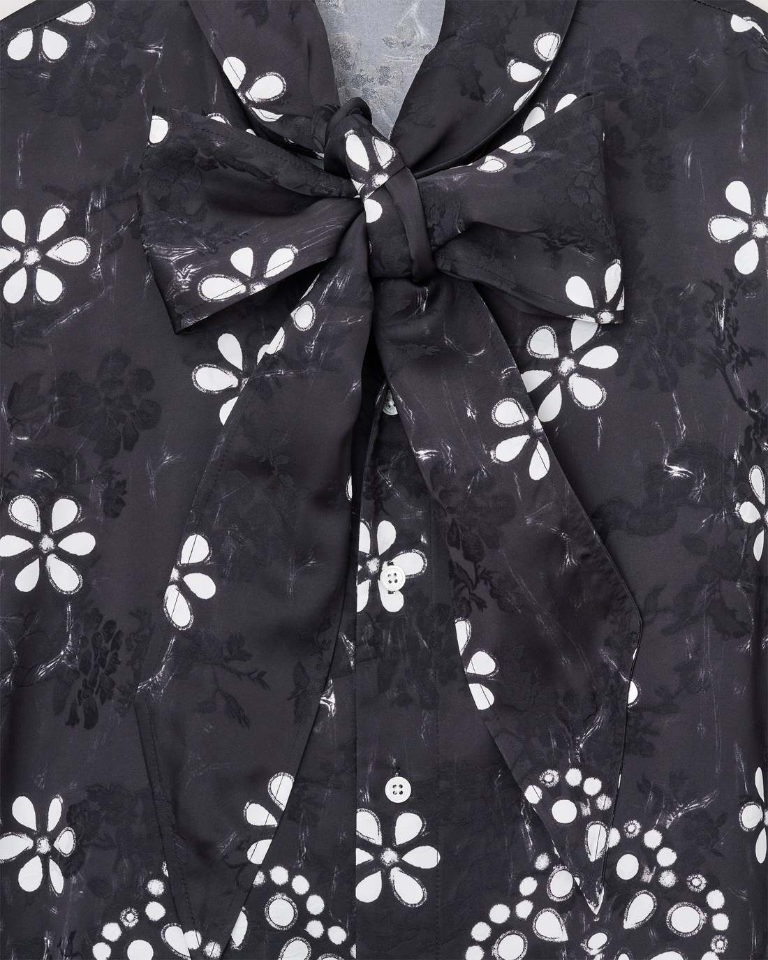 Trompe L'Oeil Eyelet Bow Blouse Black/White