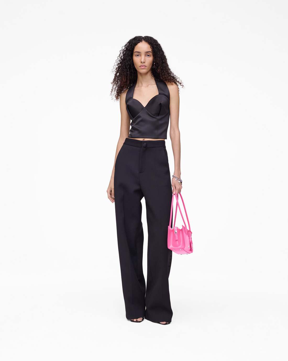Sculpted Satin Halter Top Black