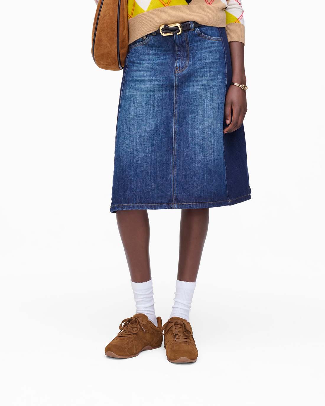 Two Tone Shadow Denim Skirt Dark Slub Indigo