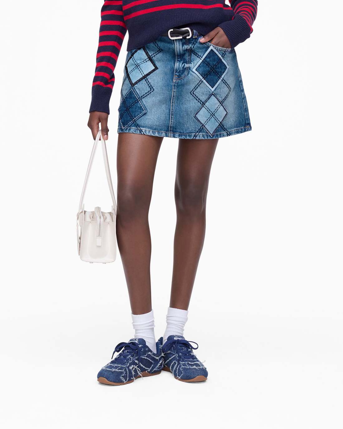 Argyle Patchwork Mini Skirt Bright Indigo